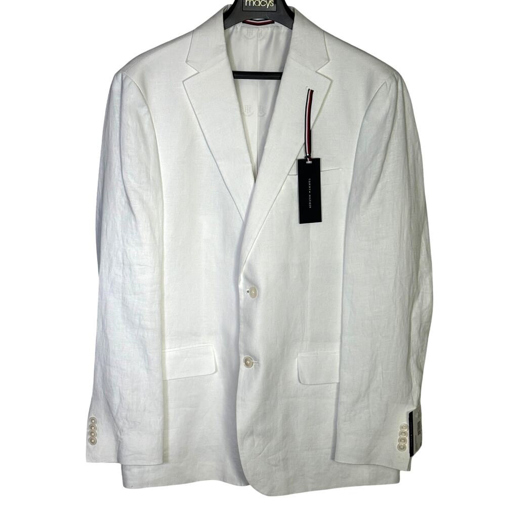 Tommy Hilfiger Men's Modern-Fit 100% Linen Sport Coat Bright White 42L $295
